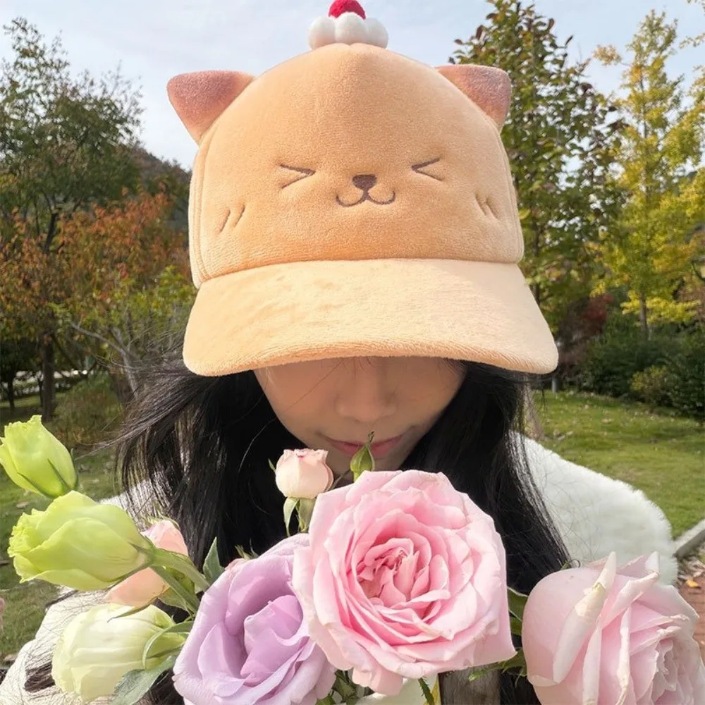 Gorra de béisbol de cereza bonita para Cosplay, cómoda gorra con protección solar de oso dulce, gorra de pico de pato de gato de dibujos animados ajustable y cálida para mujer