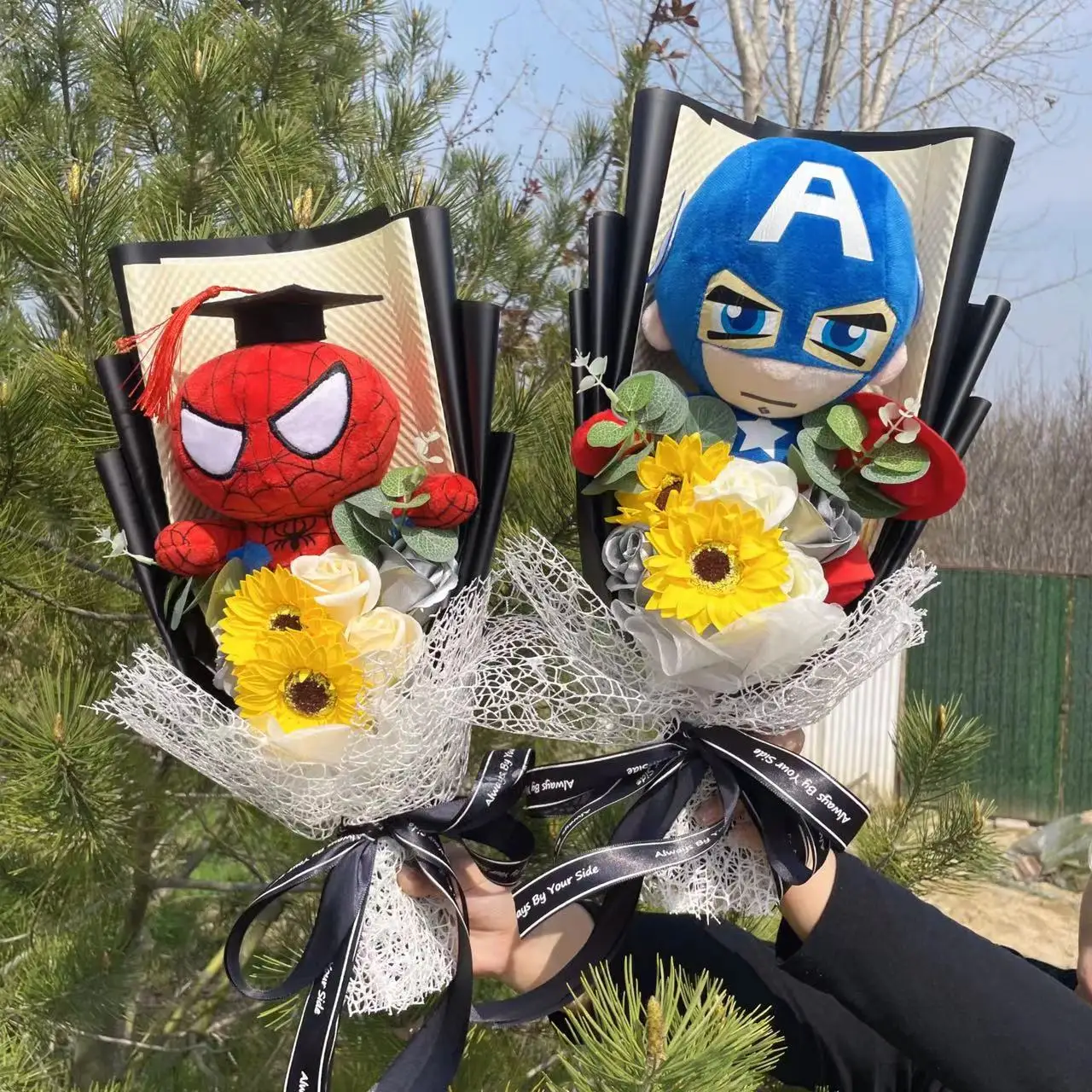 Super Hero Spider-Man Hulk Superman Captain America Plush Dolls Stuffed Animals bouquets for Boys Christmas Graduation Gifts