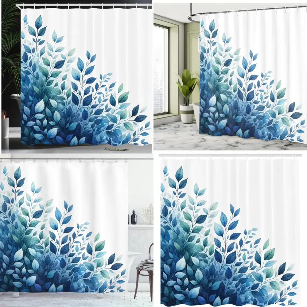 

Занавеска для душа с акварельными листьями и ветками, тканевый декор для ванной комнаты с диагональным рисунком природы и мечты