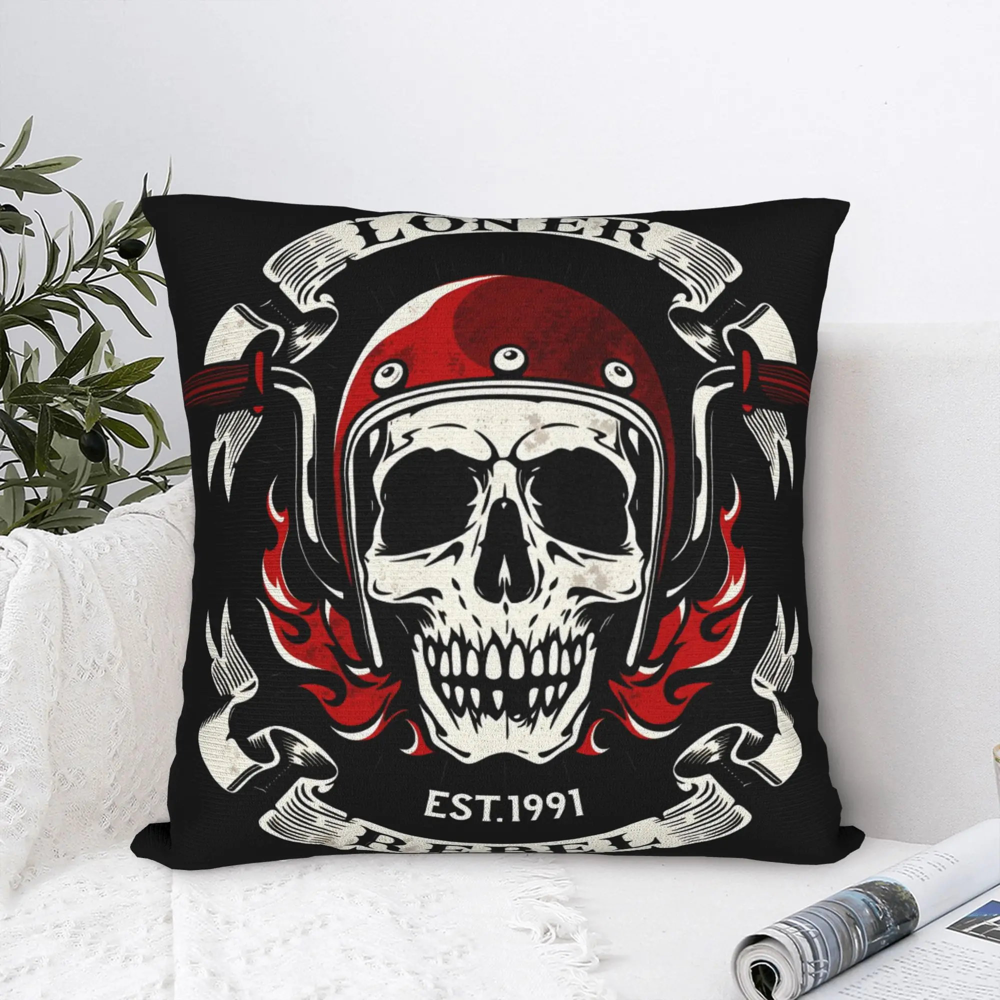 Black Grey Skull Face Día de los Muertos Pillow Case  Custom Pillow Cover Funny Pillowcases For Couch Sofa Bedroom