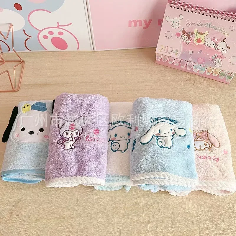 Kawaii Sanrio Mymelody Kuromi Cinnamoroll Cartoon Primary Baby School Students Face Towel Soft Absorbent Household Bath Towels