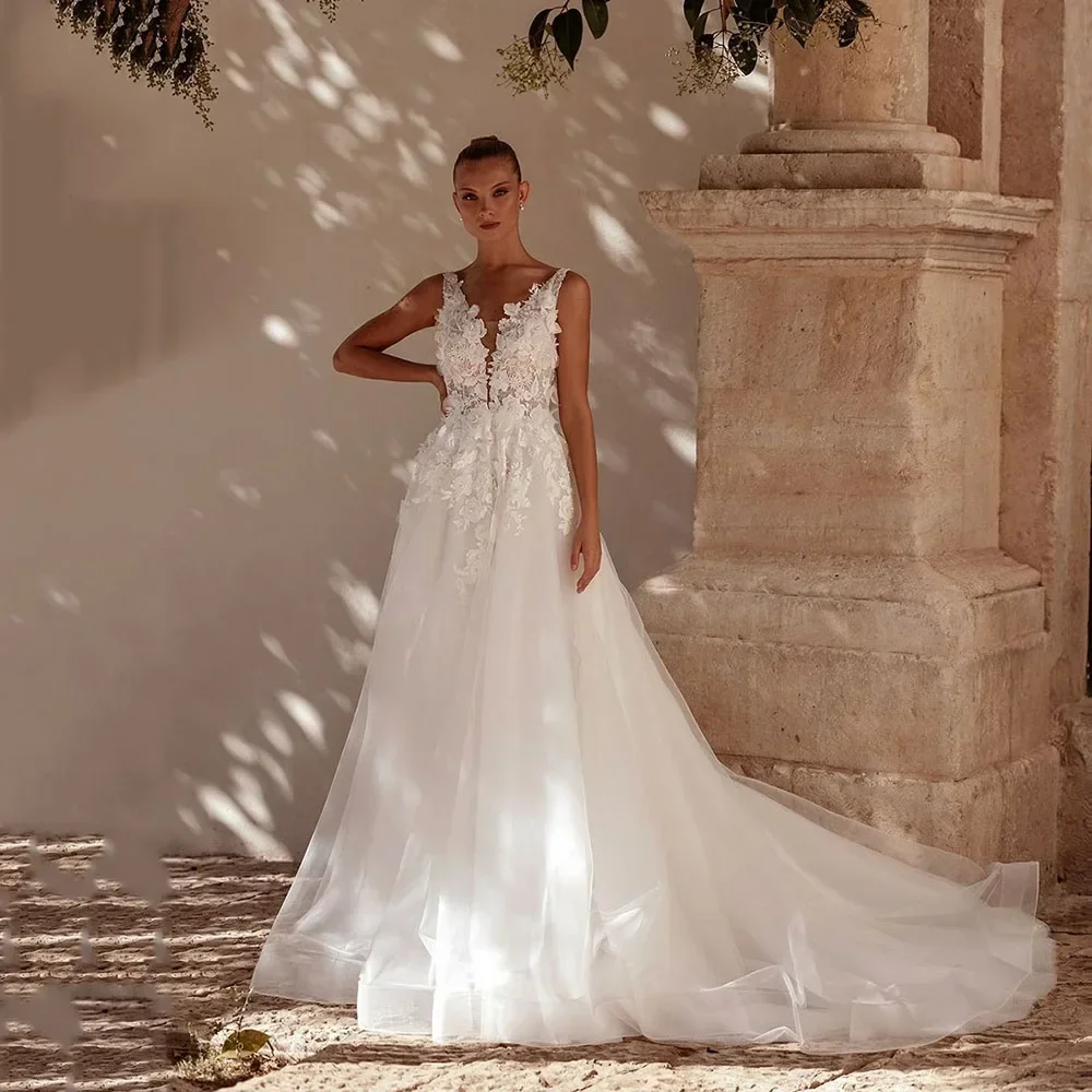 Vestido de novia de lujo personalizado con apliques de encaje 3D, vestido de novia bohemio con hombros descubiertos, moda de alta calidad 2024