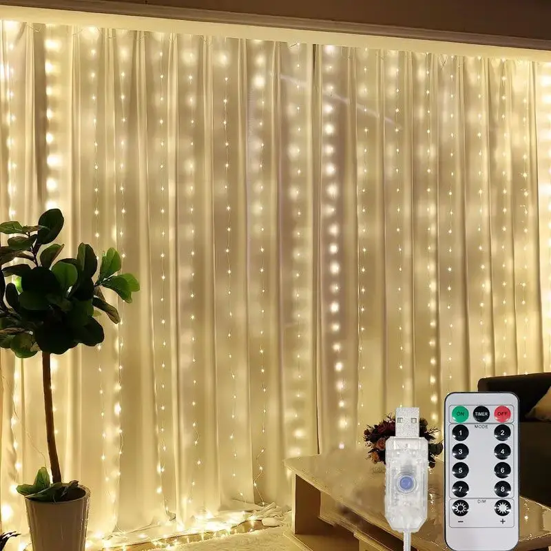 LED Curtain String Lights Fairy Decoration USB Holiday Garland Lamp 8 Mode for Home Room Garden Christmas Party New Year Wedding