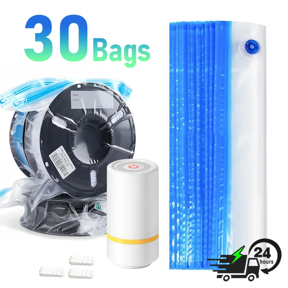 

3D Printer Filament Storage Vacuum Bag 30 Bags with Rechargeable Electric Air Pump for PLA/ABS/PETG Filament Dryer Vacuum Kit