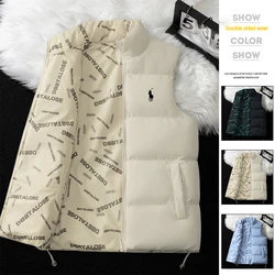 Men's vest, warm sleeveless jacket, winter zipper jacket, autumn vest, double-sided clothing, ready to wear embroidery