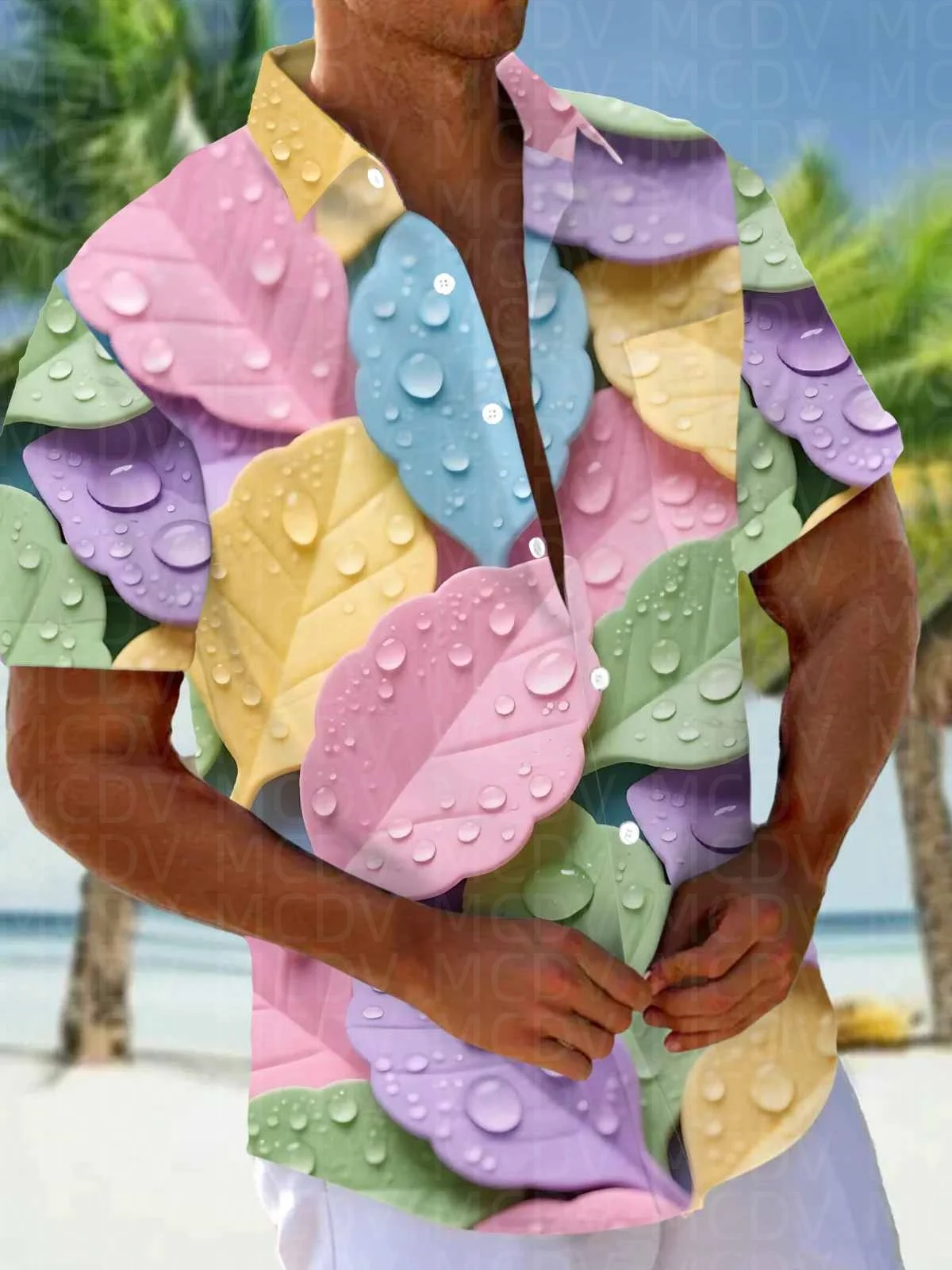 Rhombus Pattern Men's Hawaiian Shirt Stretch Easy Care Camp Shirt Big Tall