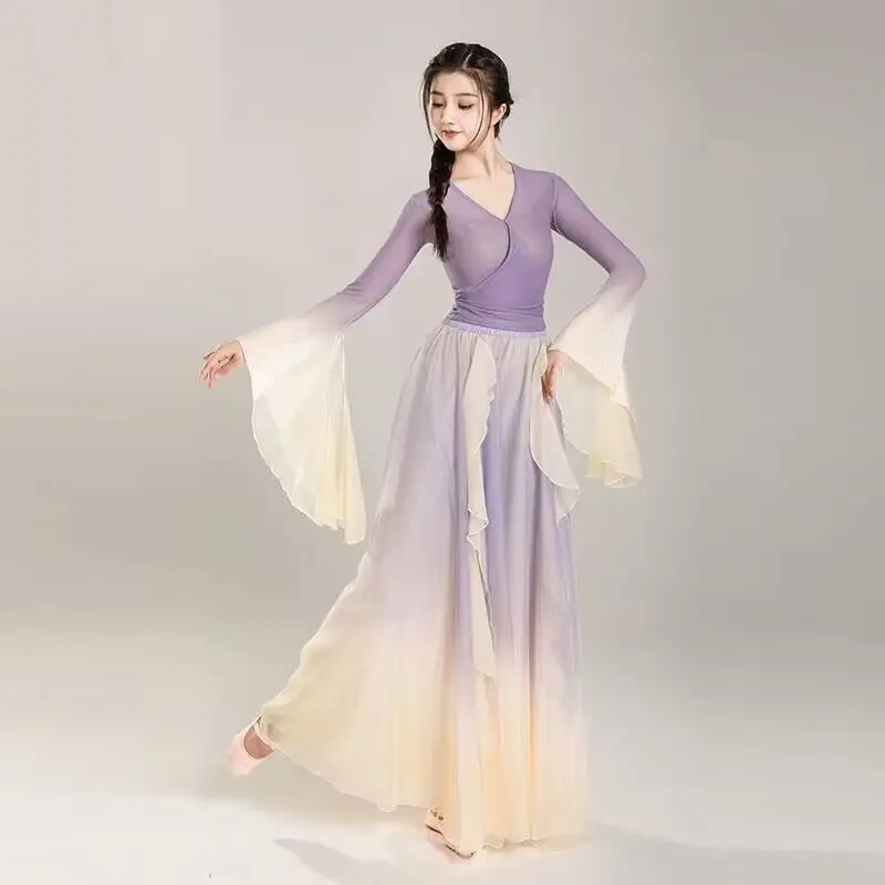 Large Size 2XL Classical dancer performance costumes practice clothes body rhyme long outer Chinese style folk dance costume