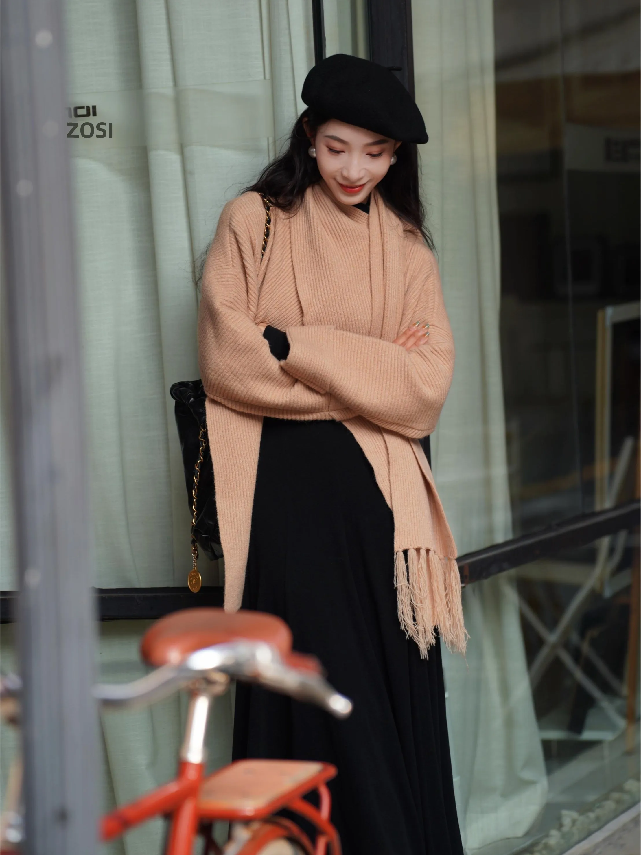 

Soft Tassel Trim Pure Color Open Cardigan Sweater Autumn Winter Warm Knitted Women's Loose Fit Fashionable Knitwear