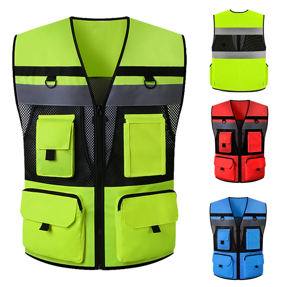 

High Visibility Reflective Safety Vest Man Working Clothes Traffic Construction Work Breathable Mesh Hi Vis Vest Workwear