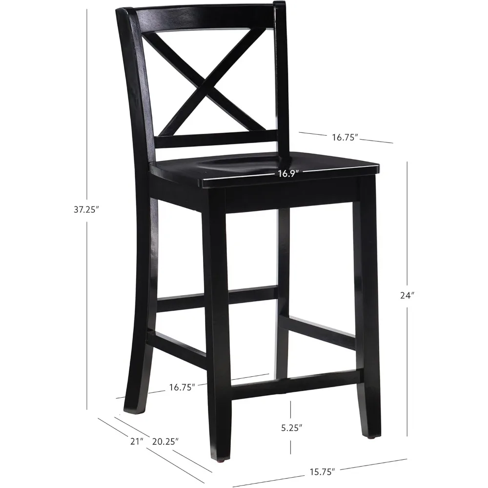 Tabouret de comptoir noir en X, 16 po l x 17.91 po p x 37.01 po H