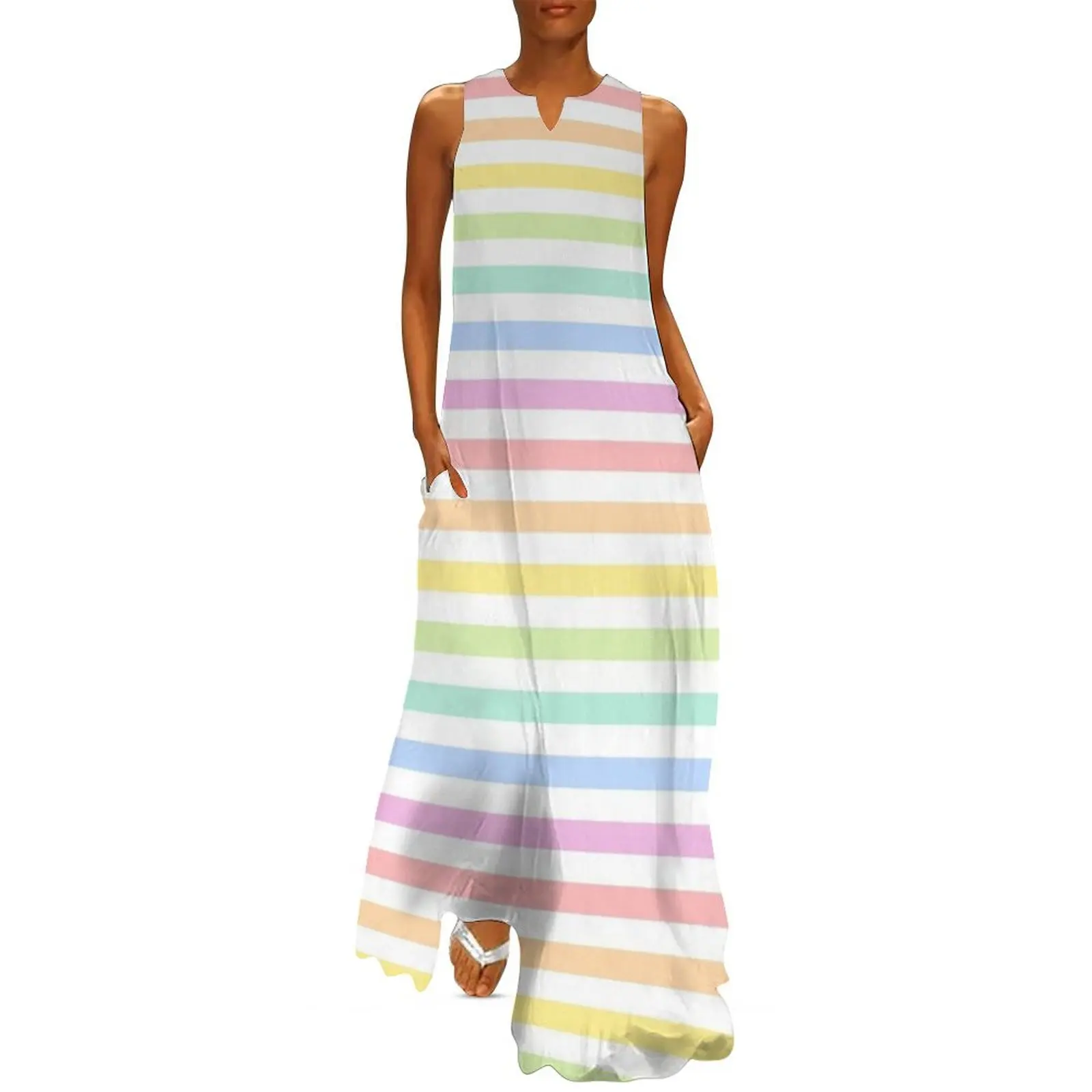 

Pastel Rainbow Stripes Long Dress Women's summer suit dress women elegant luxury women's elegant loose dresses Dress