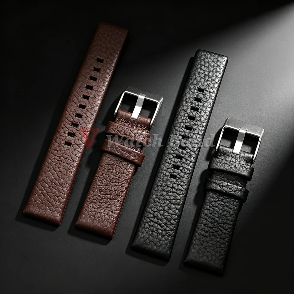 18/22/24/26/27/28/30/32mm Lychee Pattern Watch Band Soft Thin Watch Straps for Diesel Replacement Brown Black Men Wrist Bracelet