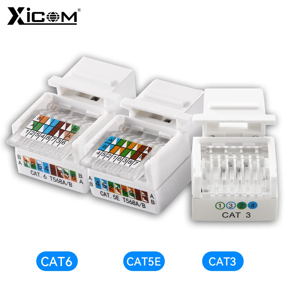 10/30/50pcs Xicom Cat3/CAT5E/CAT6 Rj45 Keystone Jack, Gigabit Network Outlet, UTP T568A/B, Toolless, No Punch-Down Tool Required