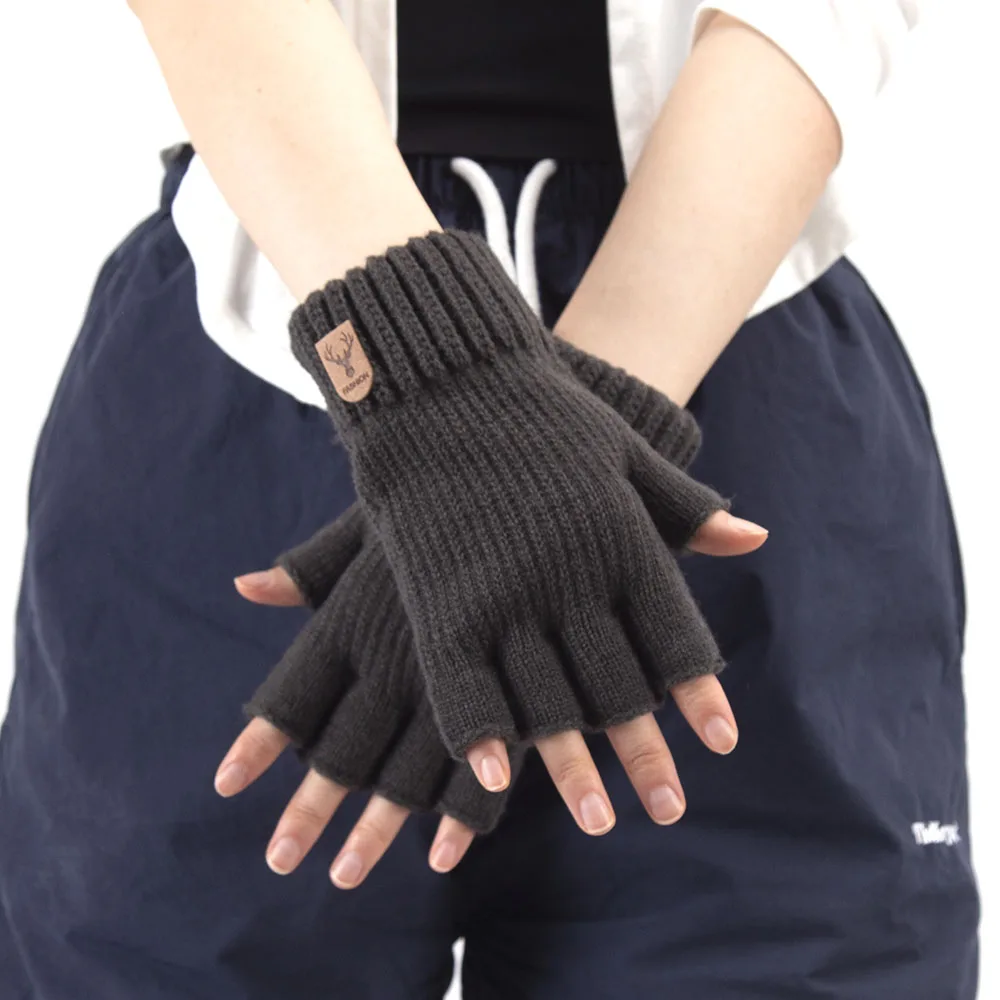 1Pair Winter Short Half Finger Fingerless Knit Wrist Gloves Warm Stretch Work Gloves for Women and Men Cycling Accessories