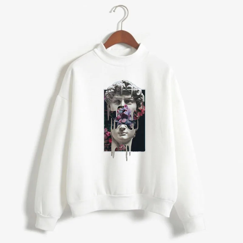 

The statue of david michelangelo with flowers Print Women Sweatshirt O-neck Knitted Pullover Thick Candy Color Lady Clothing