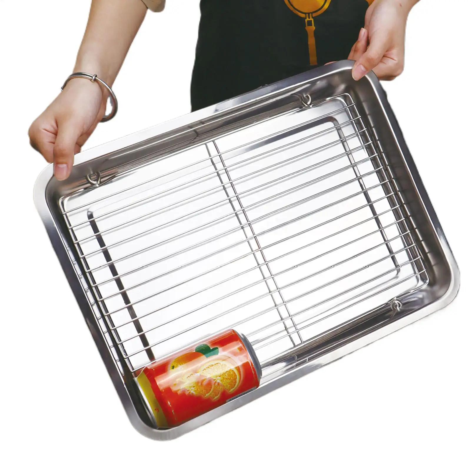 

Деко для выпечки из нержавеющей стали с антипригарным покрытием и охлаждающей подставкой, противень для выпечки в оправе, противень для печенья для фруктов, овощей, мяса, хлеба, торта