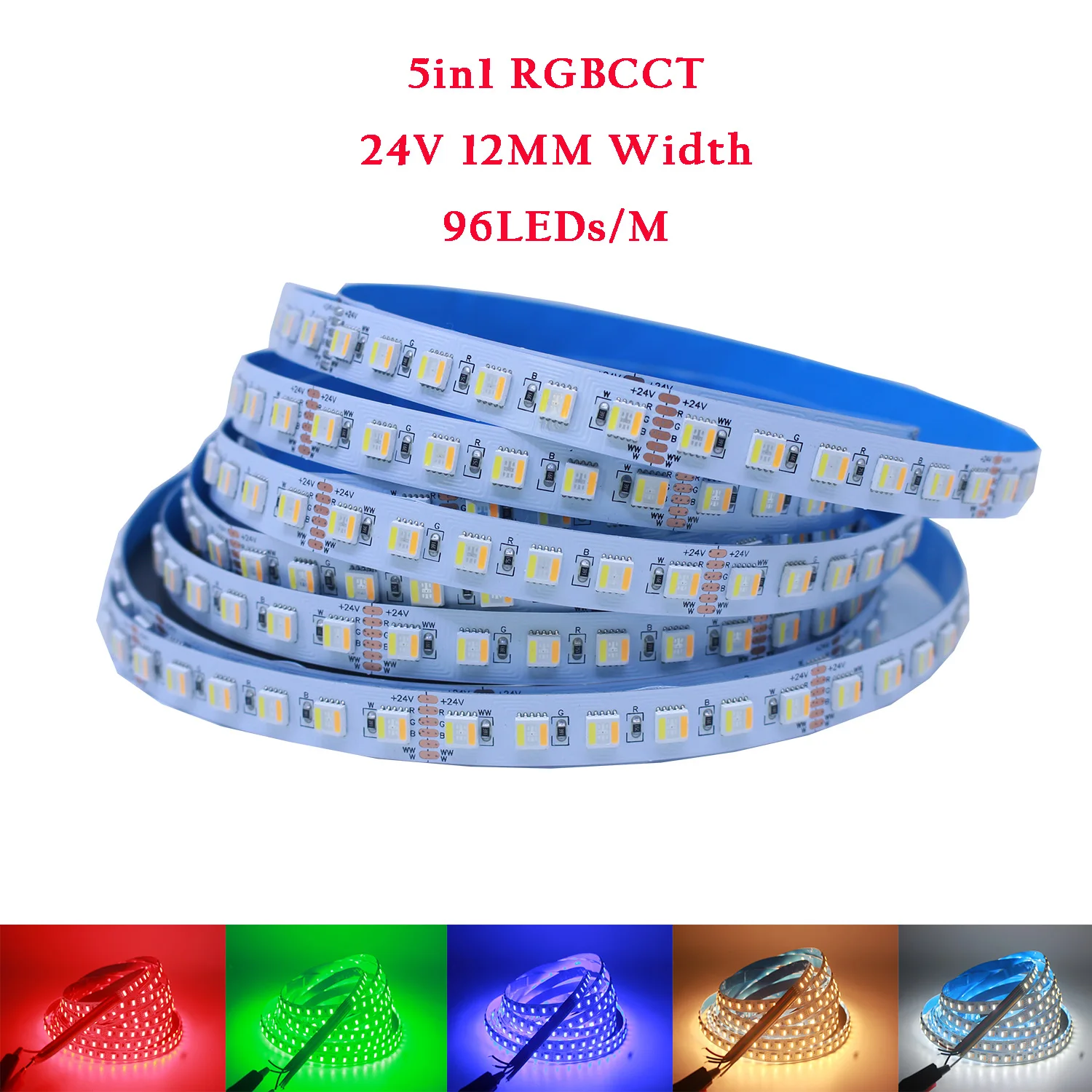 10mm 12mm Width PCB 24V 5 in 1 5050 LED Strip RGBCCT tape Lights Lamps ,96LEDs/M IP20 Not Waterproof LED Tape Lighting