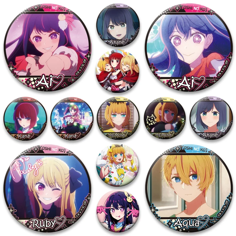 

OSHI NO KO Anime Brooches Hoshino Ai,Hoshino Aquamarin,Hoshino Rubii Cartoon Badge Round Pins Backpack Bag Ornament Accessorys