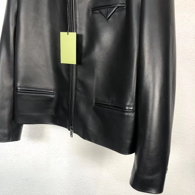 Men Coat Spring And Autumn Short Length 2023 New Arrival Genuine Leather Jacket Turn-Down Collar Triangulation