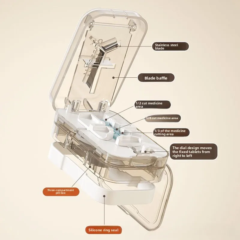 Compartment 1/2 1/3 1/4 Precise Pill Cutting Portable Medicine Organizer Multifunctional Pill Splitter with Storage