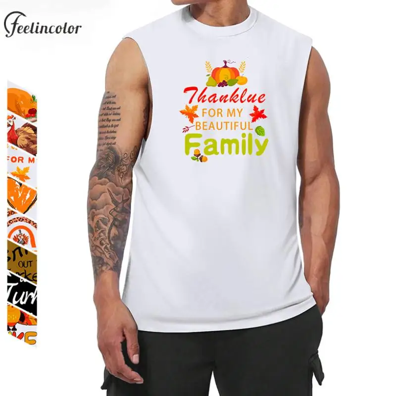 Happy Thanksgiving Tank Top for Men White Streetwear It's Turky Time Graphic Vest Summer Sleeveless T-Shirt Fancy Casual Clothes