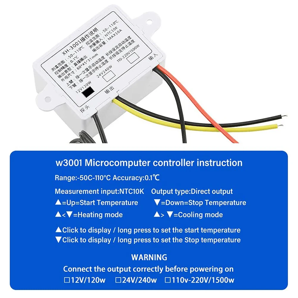 12V 24V 110V 220V Digital Temperature Controller W3001 Professional LED Display Thermostat Regulator Thermoregulator Instrument