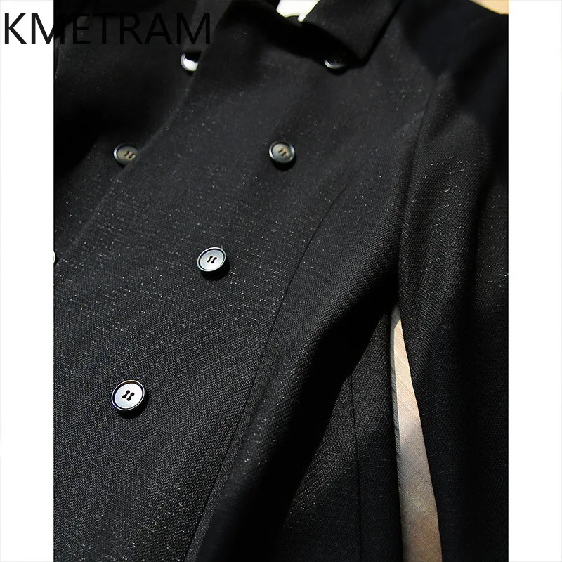 KMETRAM Elegant Blazers Black New in Outerwears French Fitted Double-Breasted Coat Fall Clothes 2024 Women Ветровка Женская