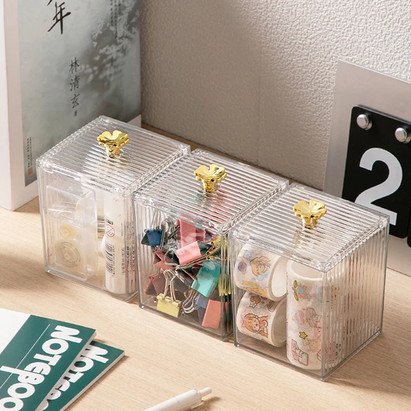 1PCS Transparent Storage Box Cotton Swab Container Desktop Dust-Proof Makeup Removal Cotton Lipstick Cosmetics Boxes Acrylic New