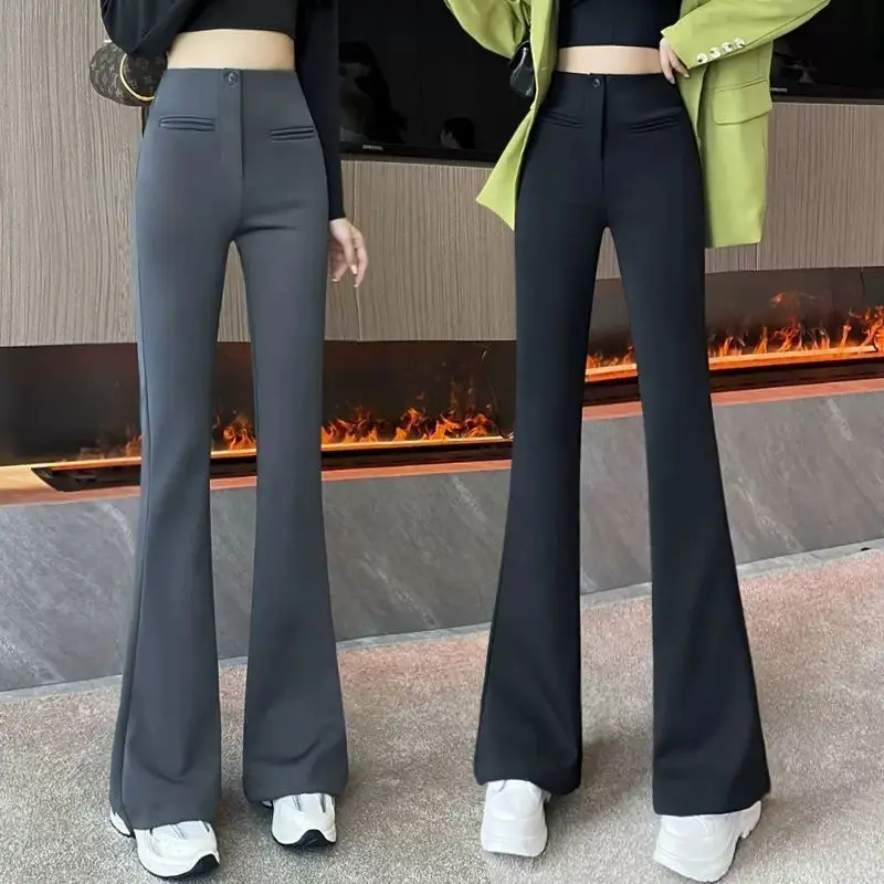 

2024 Women's Spring Autumn New Korean Casual Solid Color Pants Female High Waist Slim Trousers Ladies Fashion Flare Pants Y708