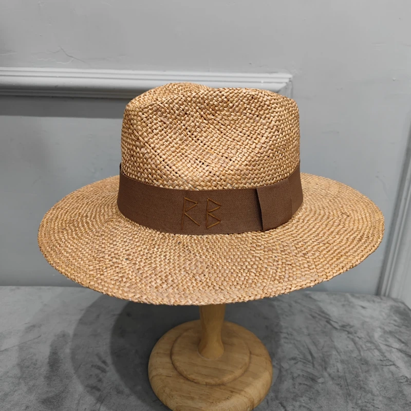 2022 summer brown raffia sunhat for women and men seaside Panama Cap Fashion Concave