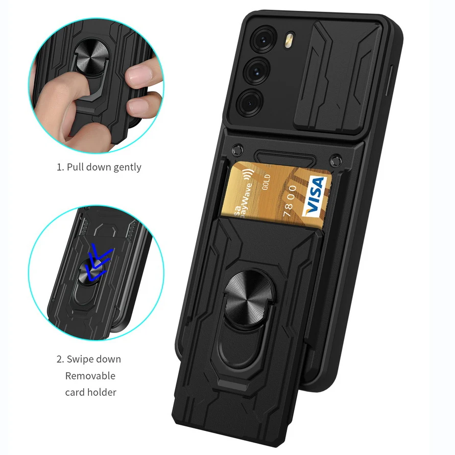 Card slot Camera protect case for Moto G62 G52 E20 E40 G60S G60 G50 G30 G20 G10 G100 E7 Power G9 Plus Armor Hybrid Ring Cover