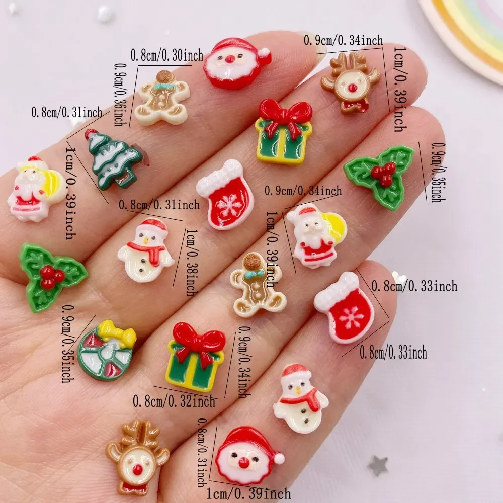50 Stück Harz Mini Bunte Weihnachtsmann Schneemann Weihnachtsbaum Hirsch Figuren mit flacher Rückseite Nail Art DIY Scrapbook Zubehör Basteln – Detail 1