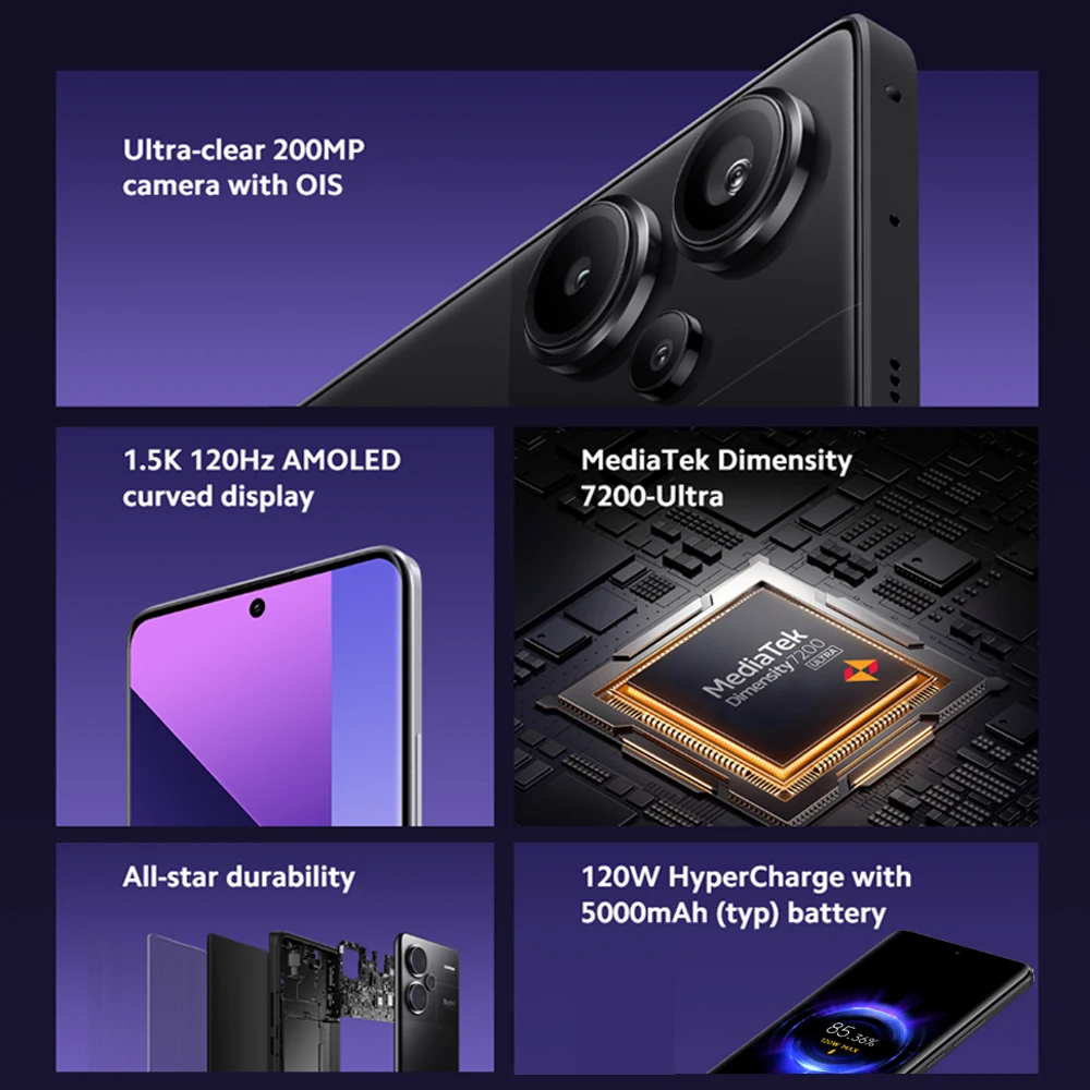 Xiaomi Redmi Note 13 Pro Plus 5G Wereldwijde Versie Smartphone 120W Hypercharge Mediatek Dimensity 7200-Ultra 200mp Ois Camera Nfc