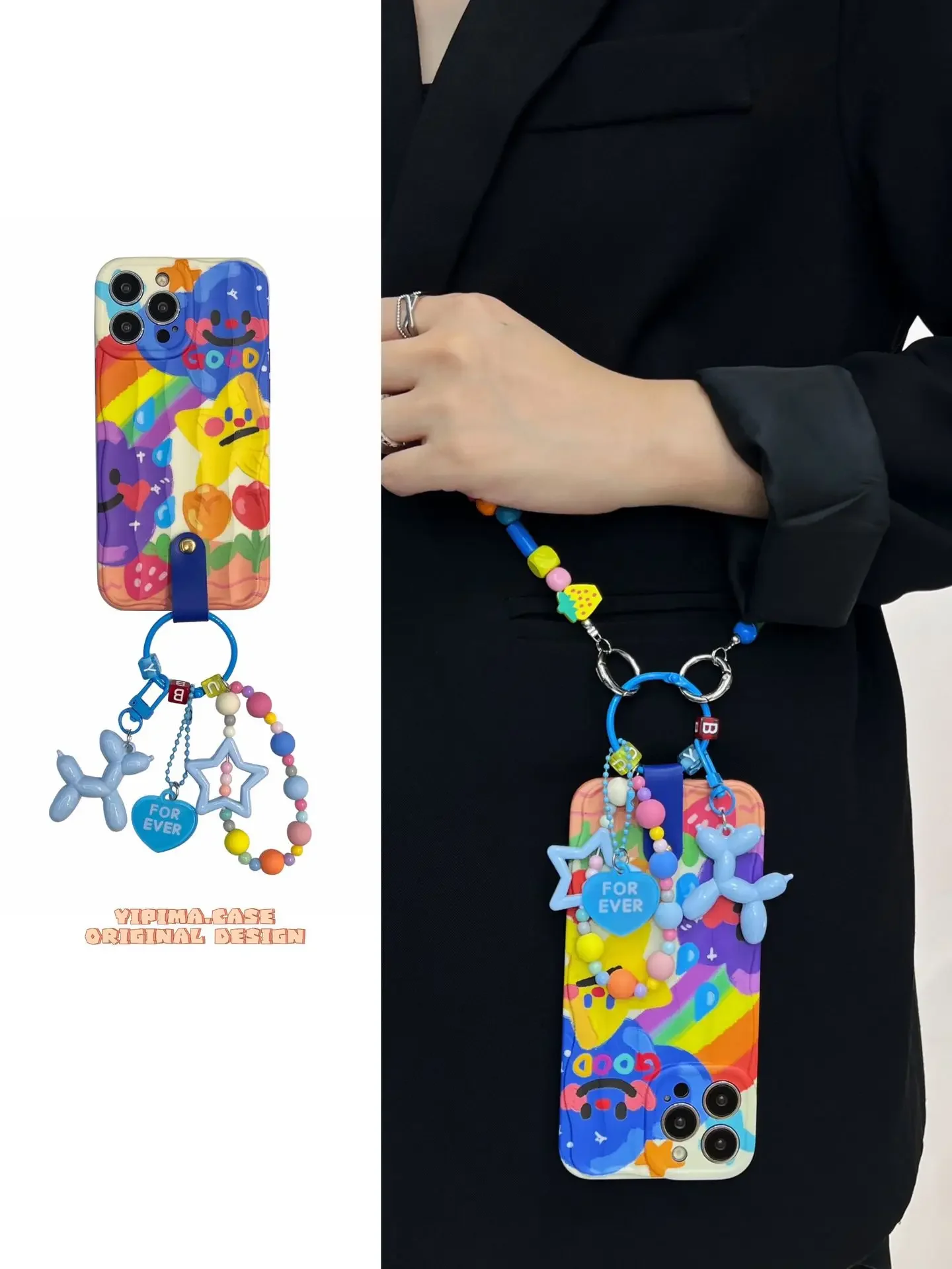 

New Product Suitable for iPhone 14promax Night Sky Star Dog Pendant Case 13pro 12 Color Building Block Chain 11 Protection Cover