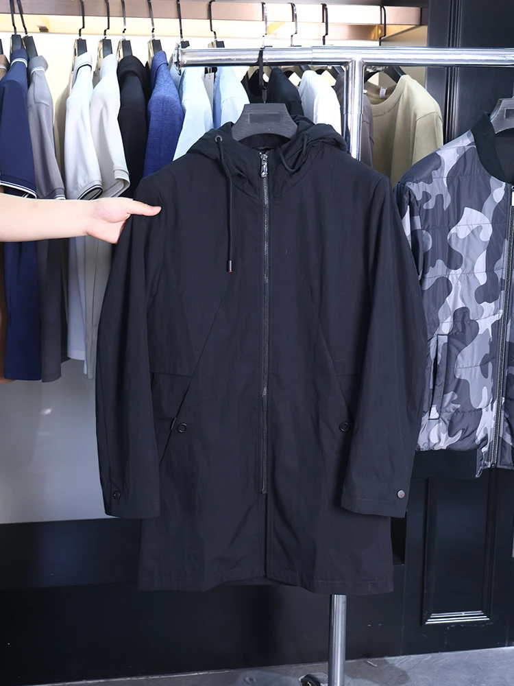 

Homesi Мужская повседневная куртка с капюшоном, однотонная простая верхняя одежда средней длины для отдыха, весна-осень, сезонная модная городская одежда