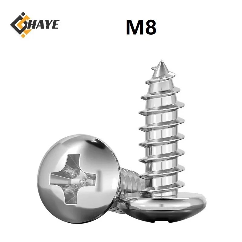 M8 304 Stainless Steel Cross Recessed Pan Head Self Tapping Screws 8mm X16 20 25 80 90 100mm Extend Self Tapping Screws