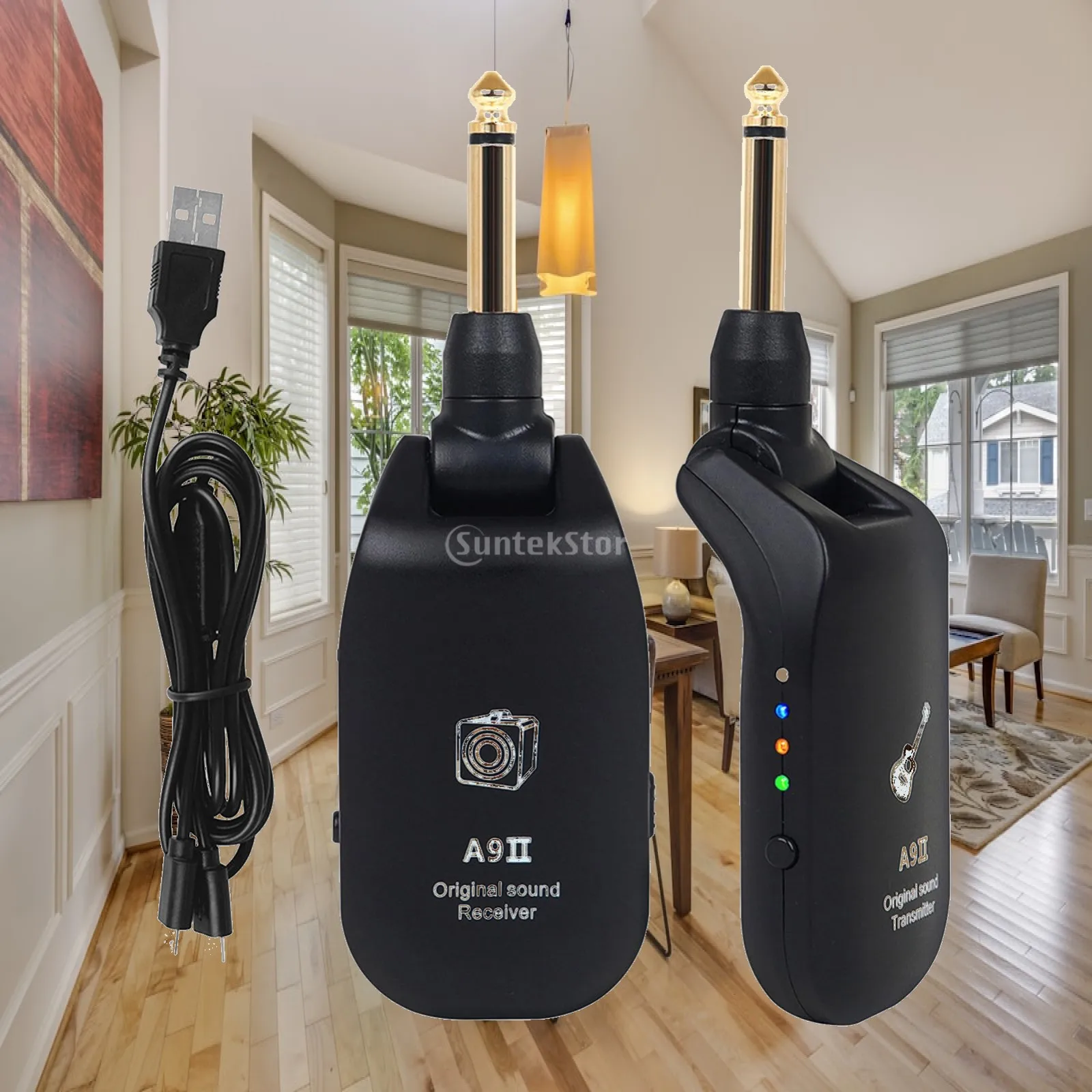 Guitar Transmitter Receiver 4 Channels 100ft Electric Wireless Audio Transmitter