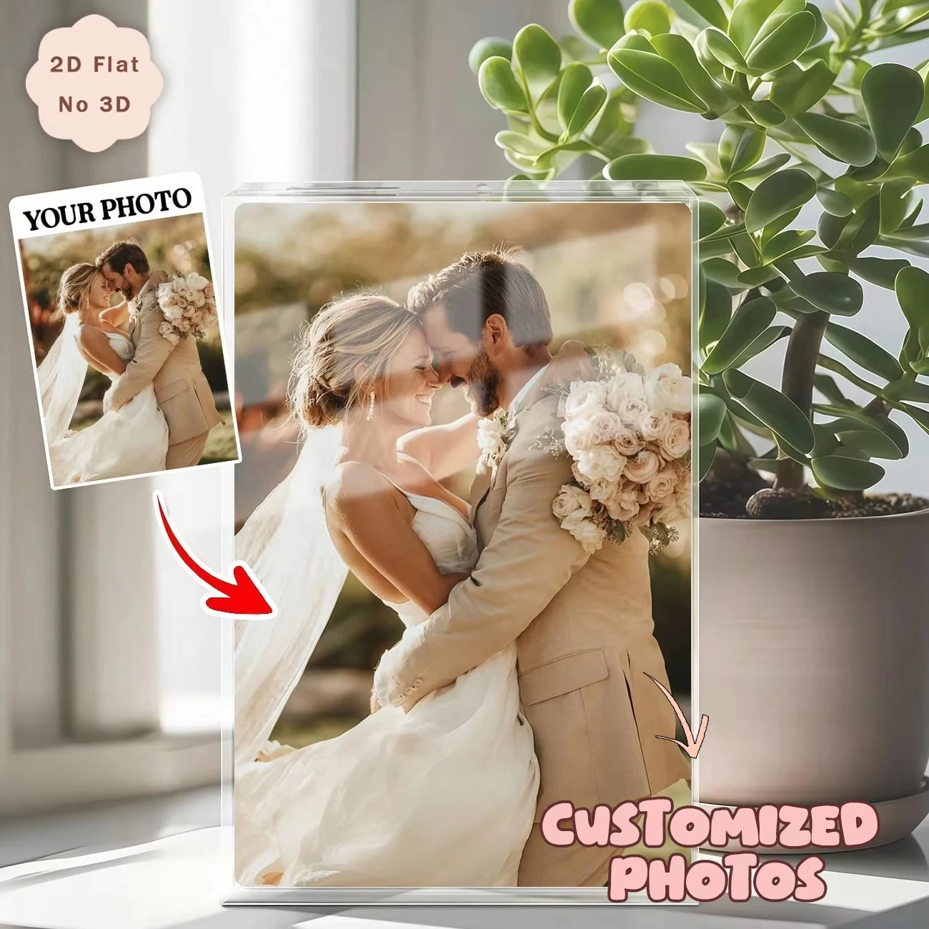 Plaque photo personnalisée en acrylique avec photo de mariage, cadeau personnalisé pour les couples et décoration d'anniversaire