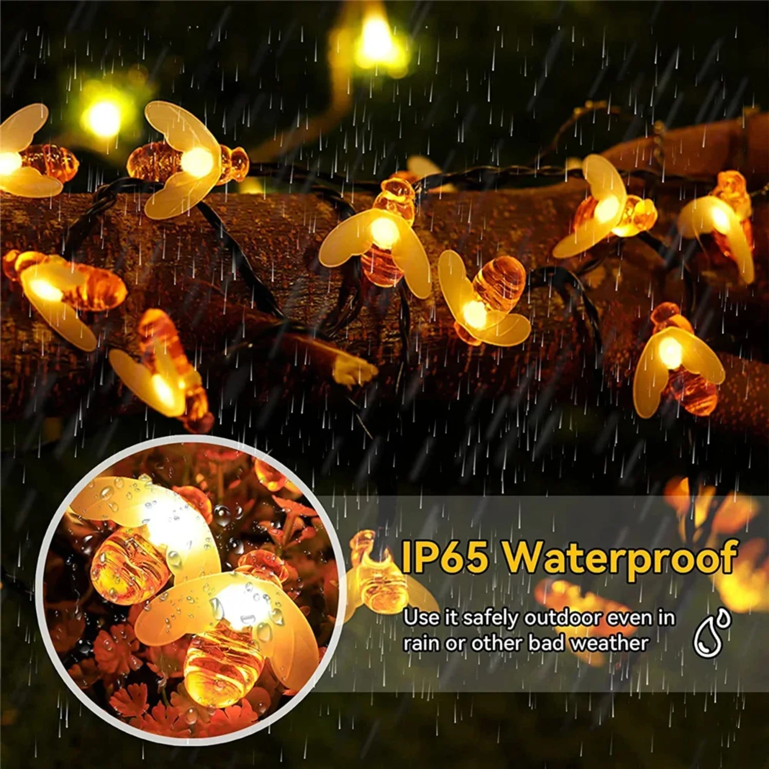 100LED Solar Bee String Lamp Outdoor Fairy Light Tree Chritmas Garland 8 Modes Waterproof Patio Garden Party Decor Pond Garten