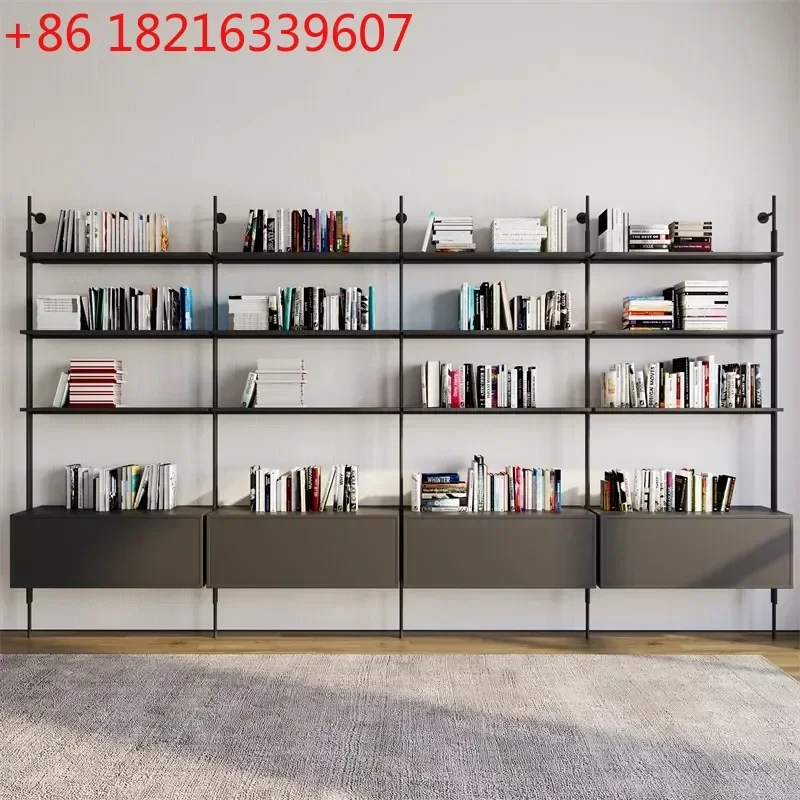 TAO Italian wrought iron bookshelf floor partition bookcase minimalist bookshelf living room full wall display rack multi-layer