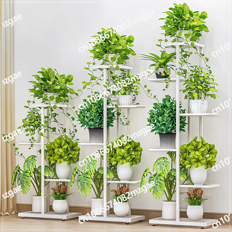 Flower shelf Nordic indoor home balcony decoration shelf wrought iron living room simple flower pot multi-layer hanger green