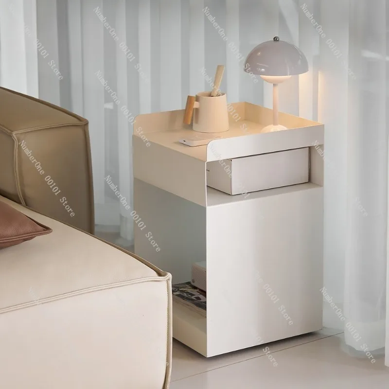 Nordic Designer Sofa Side Table Mobile Bedside Cabinet Rolling Storage Trolley Modern Bedroom Nightstand Minimalist Living Room - view 5