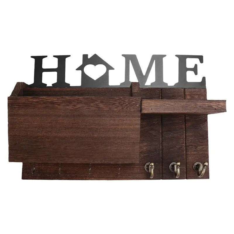 A29F-Wooden Wall Mounted Storage Rack Wall Key Holder Home Wall Key Holder Plant Mail Storage