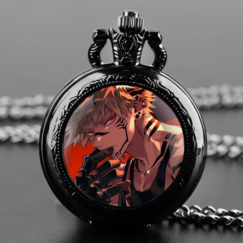 Montre de Poche à Quartz en Verre avec Personnage de Dessin Animé Bakugou Katsuki, Pendentif en Chiffre Arabe, Cadeau pour Femme et Homme