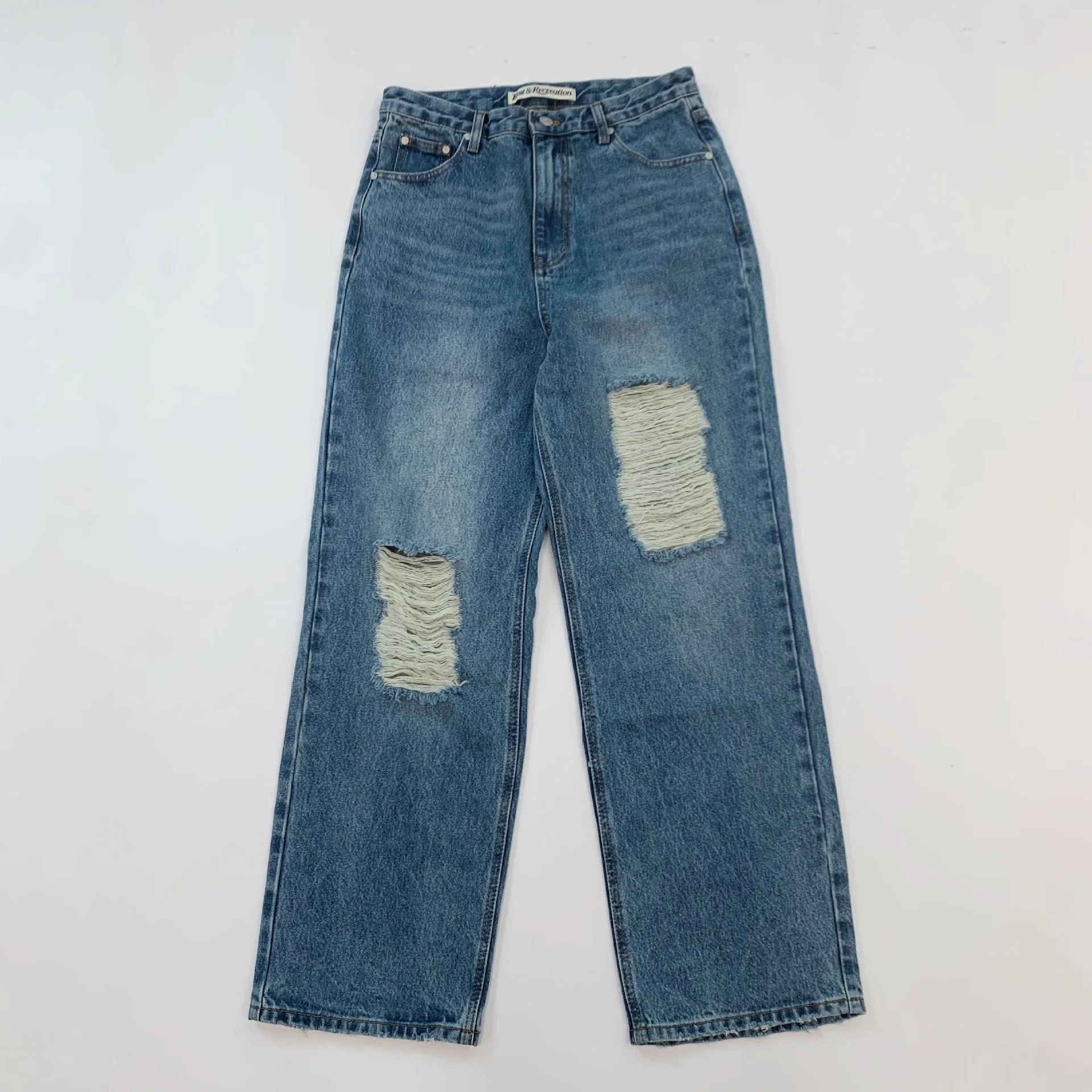 

Jeans Women Wide Leg Pants Hole Denim Mom Mid Waist Distressed Washed Pockets Floor Length 2025 Streetwear Straight Trousers