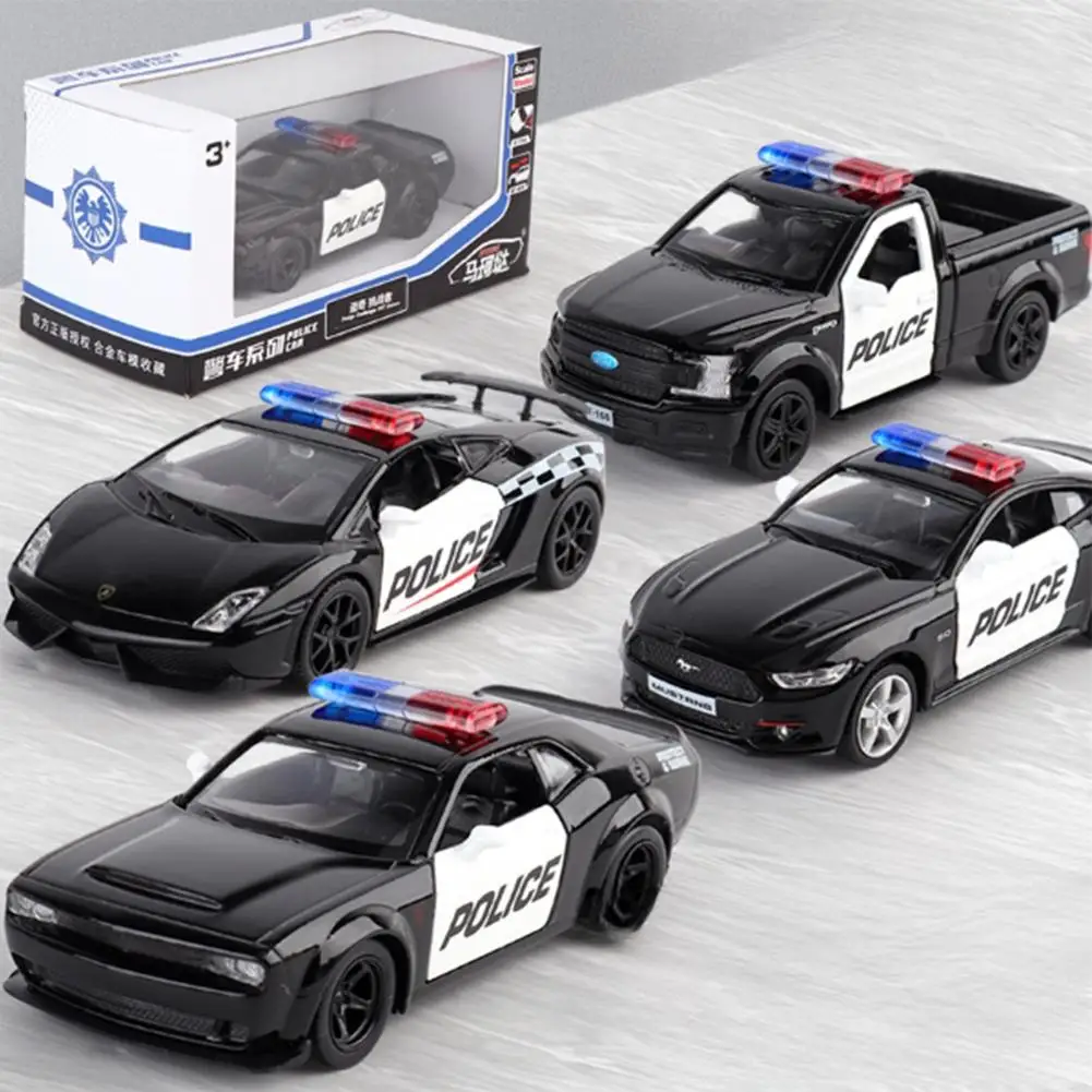 1:36 Diecast Alloy Police Models Car Toys Challenger 2 Doors Opened With Pull-back Car Ornaments Toys For Boys Children Gifts