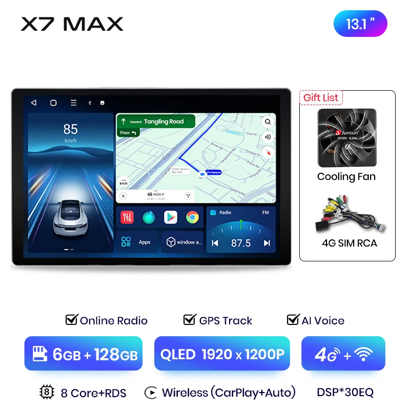 Junsun 13 "Android 14 Draadloze Carplay Autoradio voor Opel Astra K 2015 2016-2019 Multimedia Scherm Smart systemen DSP SW BT GPS