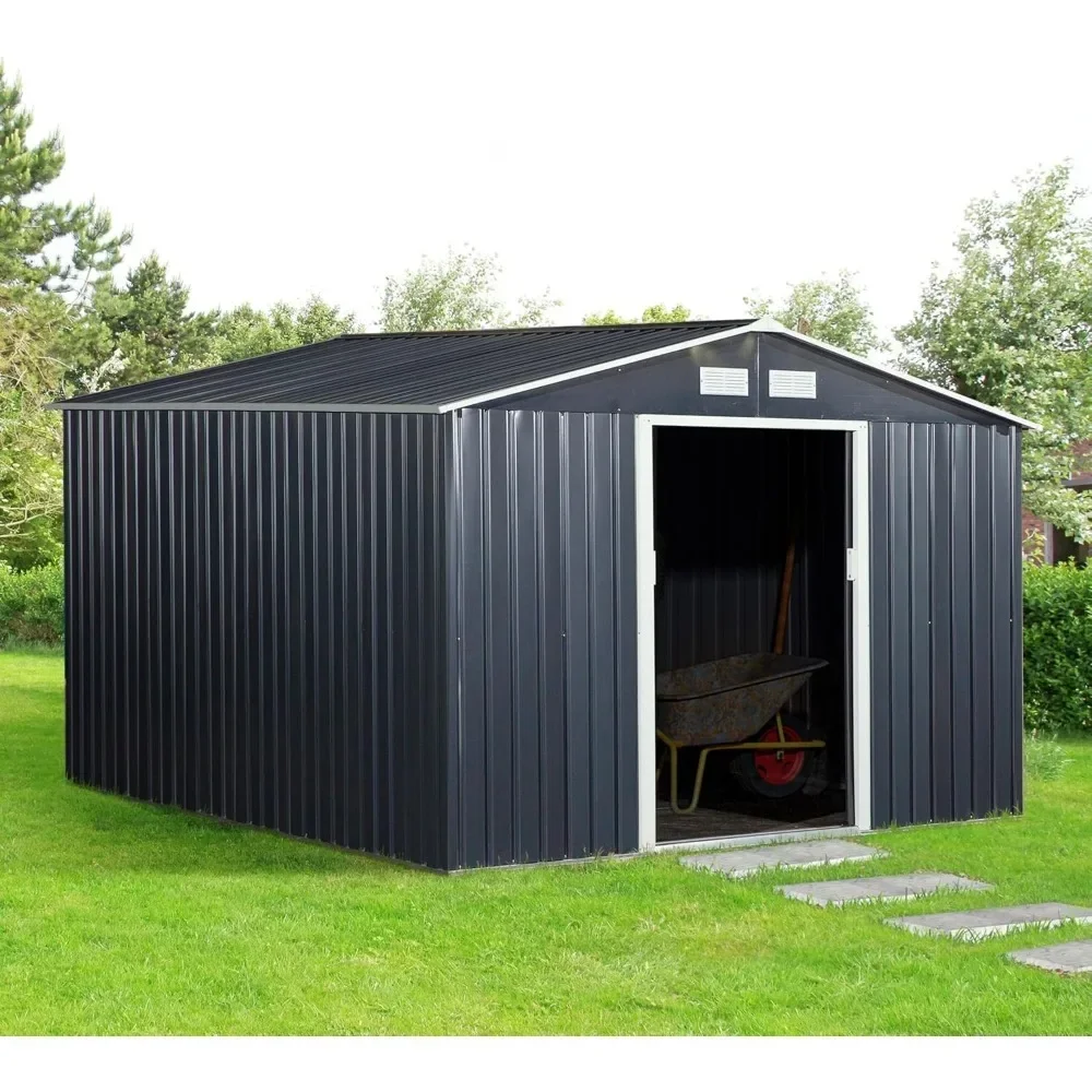 

11'x 9'Outdoor Storage Shed with Foundation Kit 4 Vents and 2 Easy Sliding Doors for Backyard Sloped Roof Shed Garden Tool House