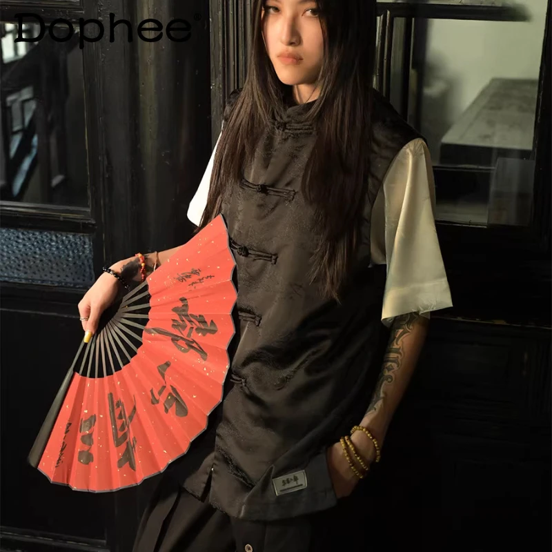 

Men's 2026 Summer New Trendy Jacquard Tops Men Solid Color Sleeveless Vests Simple Elegant Single Row Multiple Buttons Tank Tops