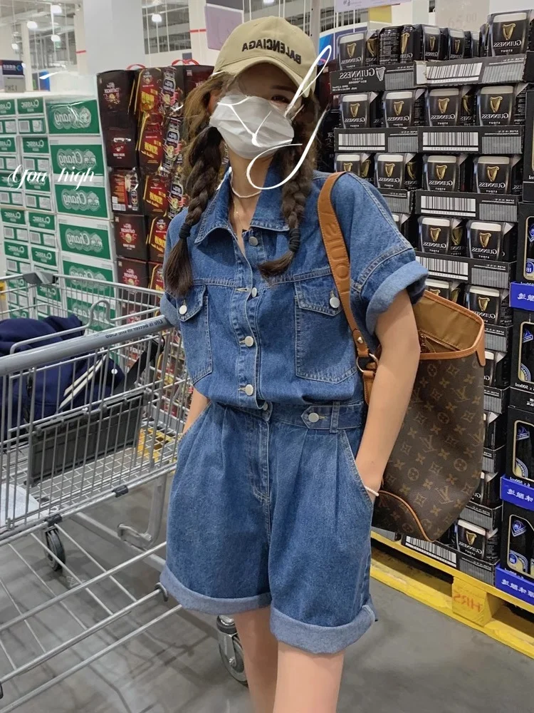 

Womens Vintage Waed Denim Onesie High Waist Wide Leg Pants Slimming Design Spring Summer Faionable Commute Sle ort